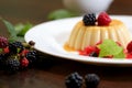 Vanilla pudding with berries and cream Royalty Free Stock Photo