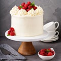 Vanilla raspberry cake with white frosting