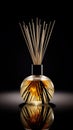 Vanilla reed diffuser bottle in the style of installation dark background