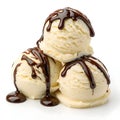 Vanilla scoops with chocolate drizzle Royalty Free Stock Photo