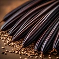 Vanilla seeds closeup on wooden board background Royalty Free Stock Photo