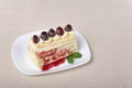 Vanilla slice cake with raspberries and mint. Confectionery, dessert