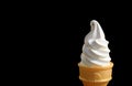 Vanilla Soft Serve Ice Cream Cone Isolated on Black Background with Free Space for Text and Design