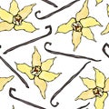 Vanilla Stick and Flower Seamless Endless Pattern. Vanilla Pod and Blossom Seasonal Background. Spice and Flavor Mulled Wine Cockt Royalty Free Stock Photo