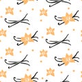 Vanilla stick and flower vector seamless pattern