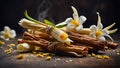 Vanilla sticks flowers background aromatic natural Royalty Free Stock Photo