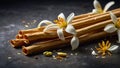 Vanilla sticks flowers old background aromatic natural Royalty Free Stock Photo