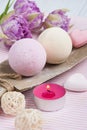 Vanilla and strawberry bath bombs Royalty Free Stock Photo