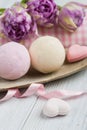 Vanilla and strawberry bath bombs Royalty Free Stock Photo