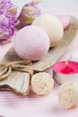 Vanilla and strawberry bath bombs Royalty Free Stock Photo