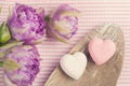 Vanilla and strawberry bath bombs Royalty Free Stock Photo