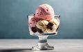 Vanilla, strawberry and chocolate ice cream scoops with wafer stick in sundae bowl or ice cream in sundae This photo was Royalty Free Stock Photo