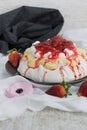 Vanilla and strawberry Pavlova Royalty Free Stock Photo