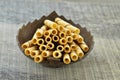 Vanillia waffle roll stick in bowl wooden, delicious
