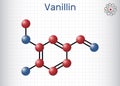 Vanillin molecule. It is flavor compound. Molecule model. Sheet of paper in a cage Royalty Free Stock Photo
