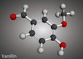 Vanillin molecule. It is flavor compound. Molecular model. 3D rendering Royalty Free Stock Photo