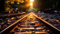 Vanishing point old iron tracks vanish into the sunset generated by AI Royalty Free Stock Photo