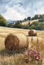 Vanishing Thistle Malt: A Masterful Hayfield Sky Illustration Royalty Free Stock Photo