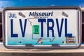 Vanity License Plate - Missouri - loves to Travel Royalty Free Stock Photo