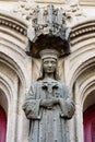Detail of sculpture of St Mary in the entrance of the Cathedral of Vannes