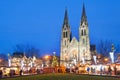 Vanocni trh, kostel sv. Ludmily christmas market near neo-gothic St. Ludmila church, Vinohrady, Prague, arch. J. Mocker, neo-goth