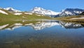 VANOISE, FRANCEÃÂ : View of four summits Rechasse, Grande Casse, Grande Motte and Pierre Brune from a lake in Northern Alps