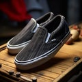 Vans Classic Slip On Shoes: Ominous Style With Denim Stripes
