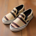 Neoprene Stripe Vans Slip On Sneakers In Tan And Black