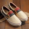 Vans Slip On Sneakers With Rayon Stripes In Dark Beige And Navy