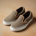 Vans Striped Slip-on Sneakers: Brown And Tan Lycra Stripes