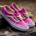 Vans Zebra Pink Linen Striped Slippers With Shibori Style And Precisionist Lines