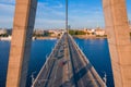 Vansu Bridge over the Daugava river surrounded by buildings in Riga, Latvia Royalty Free Stock Photo