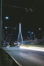 Vansu bridge in Riga, Latvia during night with traffic on it. Vansu bridge is a is a cable-stayed bridge that crosses the Daugava Royalty Free Stock Photo