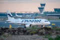 An Airbus A320, operated by Finnair, taxiing at Helsinki-Vantaa Airport (EFHK)