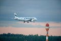 Airbus A319, operated by Finnair, landing at Helsinki-Vantaa airport. Royalty Free Stock Photo