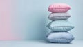 Vantage and modern decor styles for bedding and cushions on pastel background with copy space