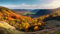 A panoramic view of a lush valley - Generative AI Royalty Free Stock Photo