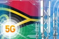 Vanuatu 5G industrial illustration, huge cellular network mast or tower on modern background with the flag - 3D Illustration