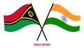 Vanuatu and India Flags Crossed And Waving Flat Style. Official Proportion. Correct Colors