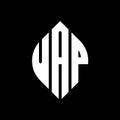 VAP circle letter logo design with circle and ellipse shape. VAP ellipse letters with typographic style. The three initials form a Royalty Free Stock Photo