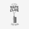 Vape club badge, logo or symbol design concept. Vaping box mod and vapor cloud vector illustration isolated on white Royalty Free Stock Photo