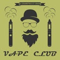 Vape club logo. hipster with electronic cigarette. Vape shop ban