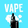 Vape device and smoke vector illustration on blue