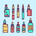 Vape devices and liquids vector graphic style icon set