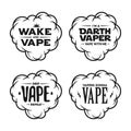 Vape related t-shirt vintage designs set. Quotes about vaping. Vector illustration.