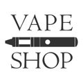 Vape shop badge and label on white background. Logotype with electronic cigarette for store advertising or window signage. Royalty Free Stock Photo