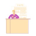 Vape Shop Business, Vaping Concept. Urban Hipster Seller Character Work in Store Selling Electronic Cigarette Production Royalty Free Stock Photo