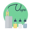 Vape shop concept. Vape with vapor steam lettering