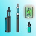 Vape shop glossy set sky background vector