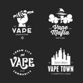 Vape shop labels emblems badges set. Vector vintage illustration. Royalty Free Stock Photo